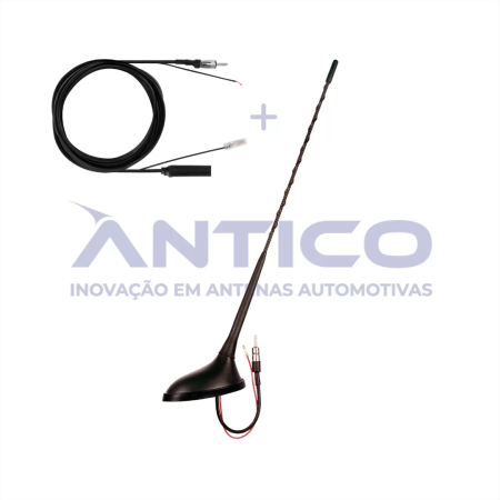 AN096 – Antena de Teto Amplificada Traseira PEUGEOT/CITROËN – Haste Longa Espiral – Conector PlugDin – Extensão Caneca 3,80m
