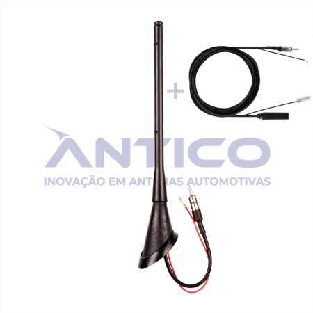 AN073 – Antena de Teto Amplificada Traseira FIAT – Haste MegaFlex – Conector PlugDin – Extensão Caneca 3,80m