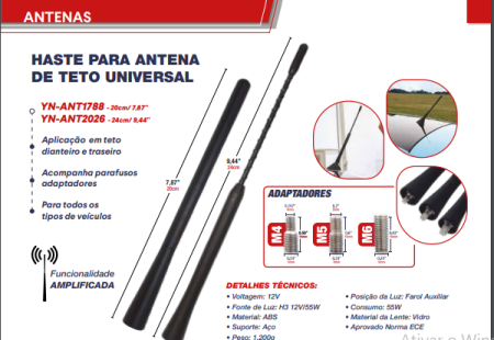 HASTE DA ANTENA UNIVERSAL 3 ENCAIXES M6/M5/M4 CINOY