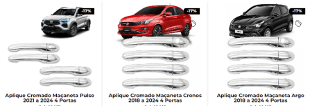 APLIQUE CROMADO DE MACANETA 4P - ARGO 18/21 CRONOS 18/21 Pulse 2021 a 2024 4 Portas