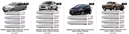 APLIQUE DE MACANETA 4P - AGILE10/14 CAPTIVA 08/16 / CRUZE 12/16 / S10 12/21 / SONIC 12/164/ TRACKER 13/19 / VECTRA 06/11 - Image 2
