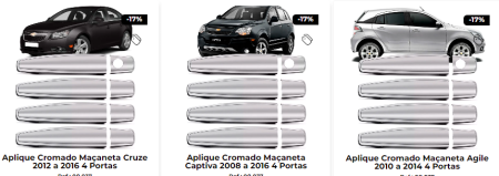 APLIQUE DE MACANETA 4P - AGILE10/14 CAPTIVA 08/16 / CRUZE 12/16 / S10 12/21 / SONIC 12/164/ TRACKER 13/19 / VECTRA 06/11