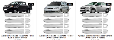 APLIQUE CROMADO DE MACANETA 4P - COROLLA 02/14 FILDER 05/08 HILUX 05/15