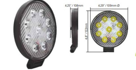 FAROL DE MILHA 9 LEDS 11 CM 27W 12/24V VCLEAR